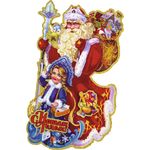 Наклейка новогодняя Дед мороз с внучкой, 35х21см